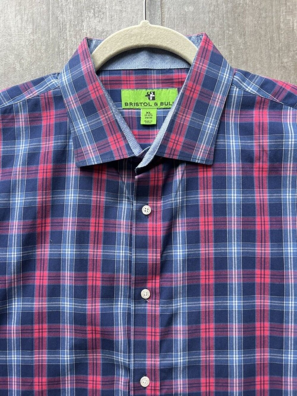 BRISTOL & BULL Long Sleeve Shirt Plaid Pink Blue Designer XL 17-17.5 34/35 EUC